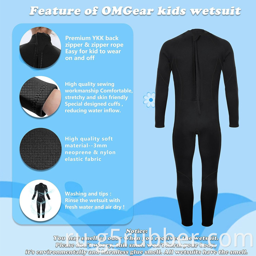 Youth Wetsuit 3mm Full Suit Neoprene Swimming Suit
